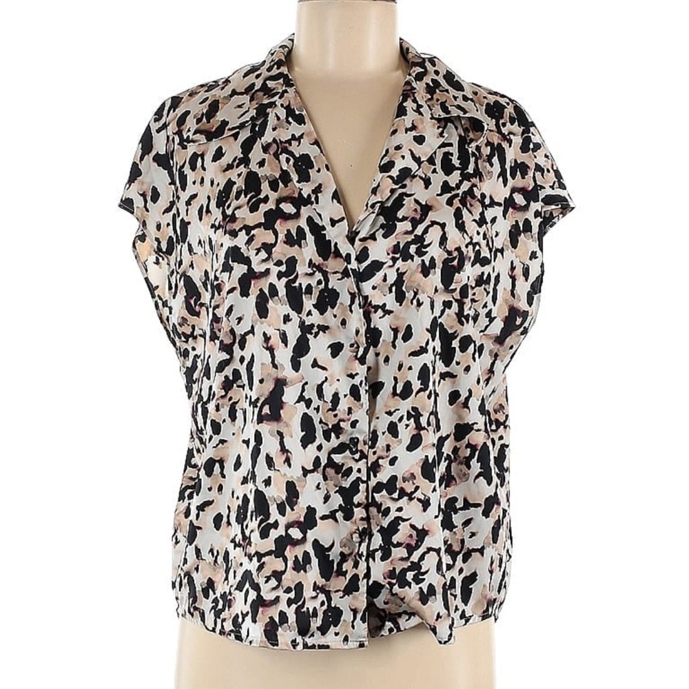 Banana Republic Satin Button Down Collar Blouse in Leopard Print